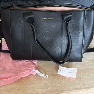 Poppy & Peonies Black Pebbled Leather Travel Tote with Gold Hardware